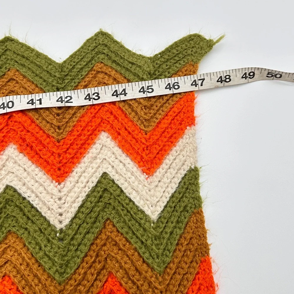 Vintage Handmade Granny  47”x82”Crocheted Zigzag‎ Blanket Green Orange White